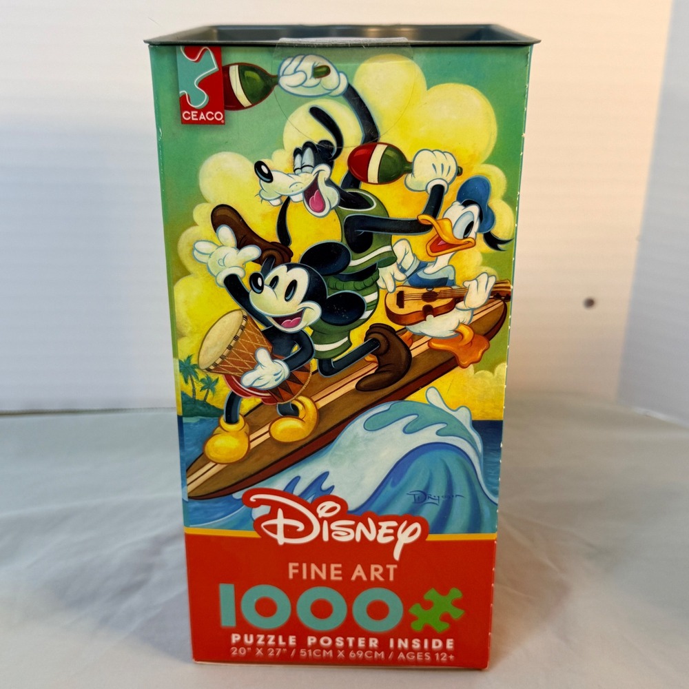 Disney Fine Art Surf Trio 1000 Piece Puzzle Mickey Goofy Donald Tim Rogerson Tin - Picture 4 of 8